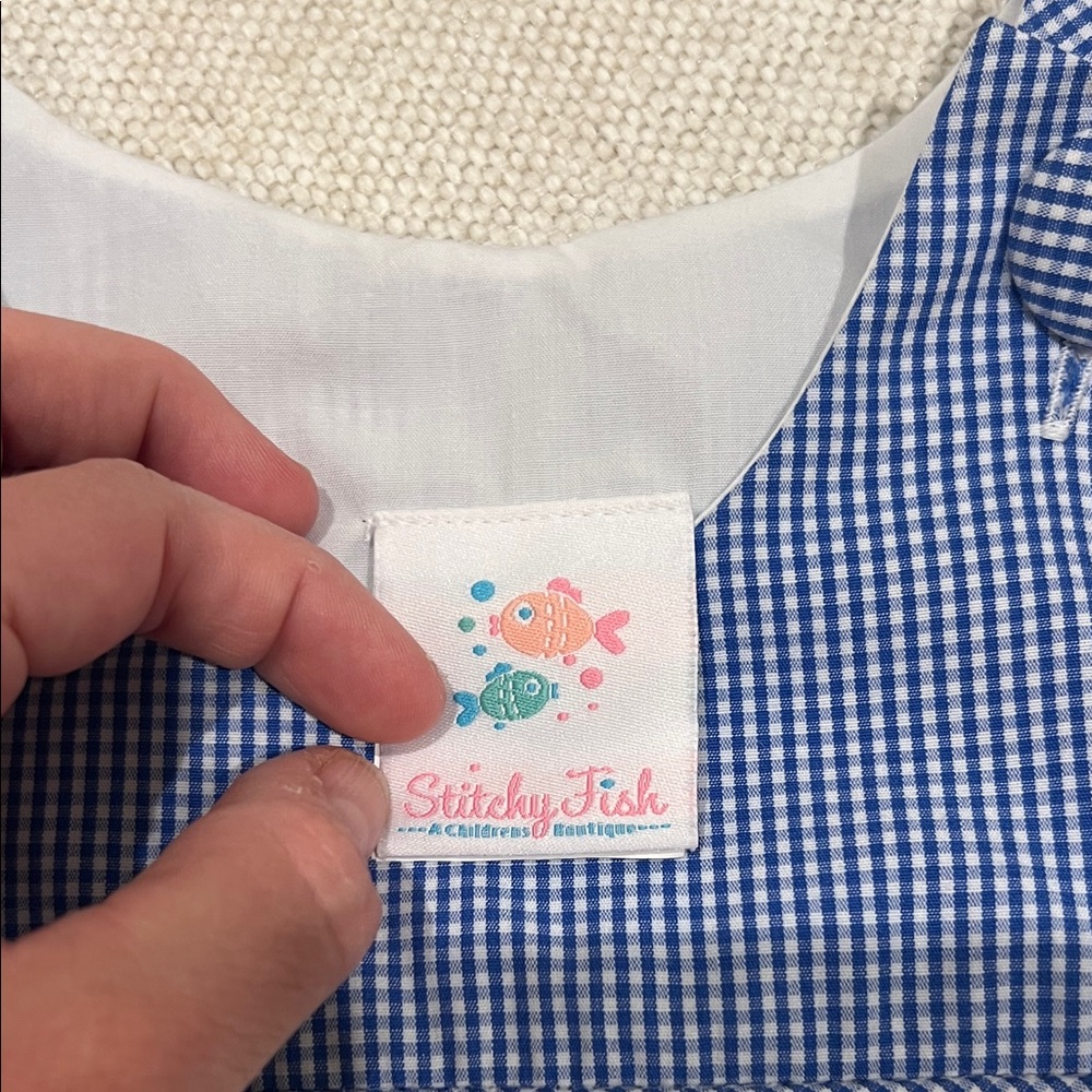 Stitchy Fish smocked construction trucks Blue and White Gingham bubble 6m - Picture 5 of 5